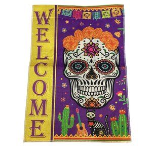 Garden Sign WELCOME Day of Dead 13" X 19" Double Sided Bright Colors NEW
